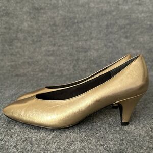Vintage 80s Naturalizer Kitten Heels Womens 8B Gold Metallic Glam Party Shoes